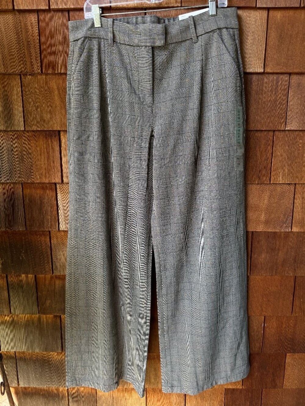 NWT American Eagle Outfitters Black Plaid Wide-Leg Trousers in Women's 12 Long